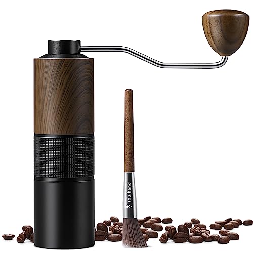 Kaffeemühle manuell mit Reinigungspinsel Handkaffeemühle aus Edelstahl mit Kegelmahlwerk Espressomühle Hand Präzise Mahlg 