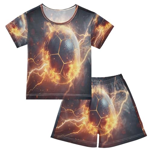 senya Short Sleeve Pajamas Sets Summer Cotton Sleepwear Soccer Ball Lighting Fire