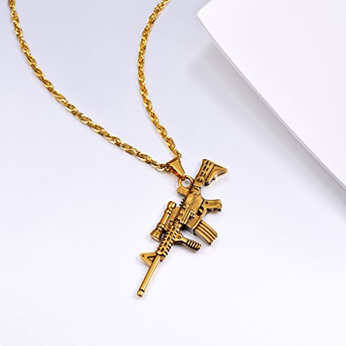 Prosteel 18K Gold Plated Military Army Charm Necklace M16A4 Rifle Shape Pendant & Chain Cool Men Jewelry Gift For Him Gun Necklace #TOP1