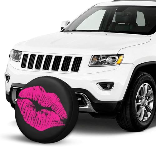 Image of 80s Hot Pink Kiss Lips Spare Tire Cover Weatherproof Wheel Protectors Dust-Proof Sun Protection Wheel Tire Covers Universal Fit for Truck SUV RV Camper Trailer Car Accessories 17 inch