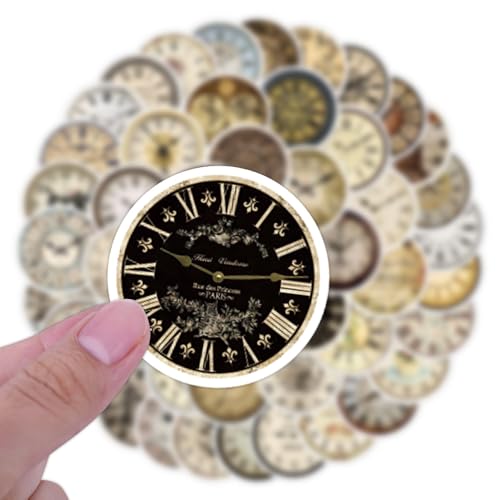 Image of 55Pcs Vintage Clock Stickers Aesthetic Retro Clocks Watches Map Vinyl Decals for Kids Teens Adults, Travel World Sticker for Laptop DIY Luggage Water Phone Guitar Computer Guitar (Clock)