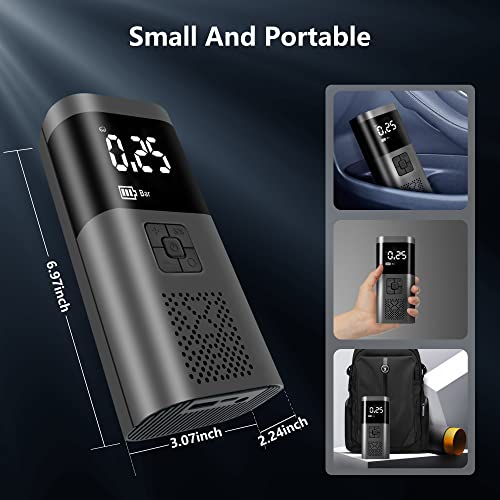 Image of Cordless Tire Inflator with 7500mAh Battery & 12V DC - 150 PSI Portable Air Compressor, Auto-Off, LED Display for Car, SUV, Truck, Motorcycle, Bike Tires