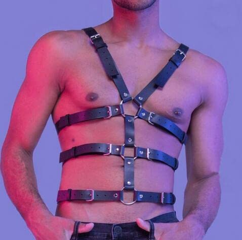 Fstrend Men's Leather Chest Harness Black Strap Belt Fashion Rave Body Accessory3
