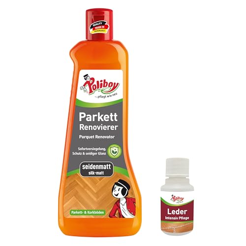 POLIBOY Parkett Renovierer Seidenmatt - Bodenaufbereiter mit Schutzeffekt für Parkettversiegelung - 1x 500ml - Mit Produktprobe - Made in Germany