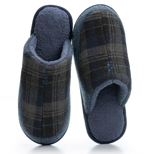 Image of GOEWY Mens Two-Tone House Slippers with Memory Foam Cozy Warm Slip On House Shoes for Indoor Outdoor Gifts for Men Him Dad