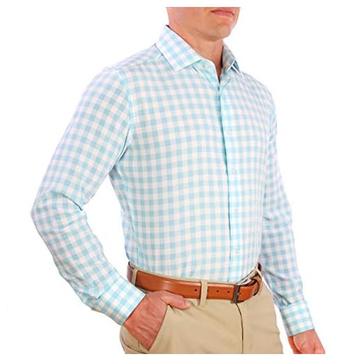 Camisa social masculina CC Performance Stretch Slim Fit | Camisa social masculina com botões e manga longa resistente a amassados, Sky Blue Big Check, Small