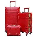 urecity Vintage Luggage Sets of 3 Piece - Hardside Lightweight Spinner Suitcases - Retro Travel Set includes Under Seat Train Case, 26'+20'+12' (Red Alligator)