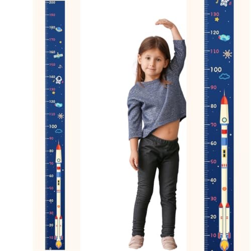 【BEAU LLASSANA】子供身長計 身長測定 壁貼り身長計 測定範囲0-200m キャンバス子供の成長記録 部屋の装飾 身長ステッカー インテリア 測りやすい インテリア おしゃれ 玄関 壁デコ ホームデコレーション 200×12cm (ロケット,