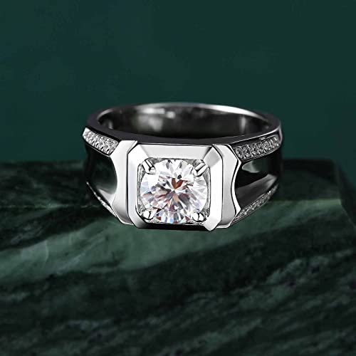 Mens Moissanite Wedding Band 925 Sterling Silver Ring For Men 2cttw D Color VVS1 Clarity Brilliant Round Cut Promise Rings for Him Size 8-132