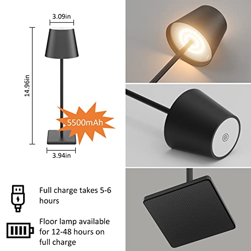 Coinmit 2 Pack Cordless Led Table Lamp Black, 5500Mah Battery Powered Table Light, 3 Color Temperatures Stepless Dimmable Rechargeable Table Lamps For Outdoor Restaurant Bedroom #TOP3