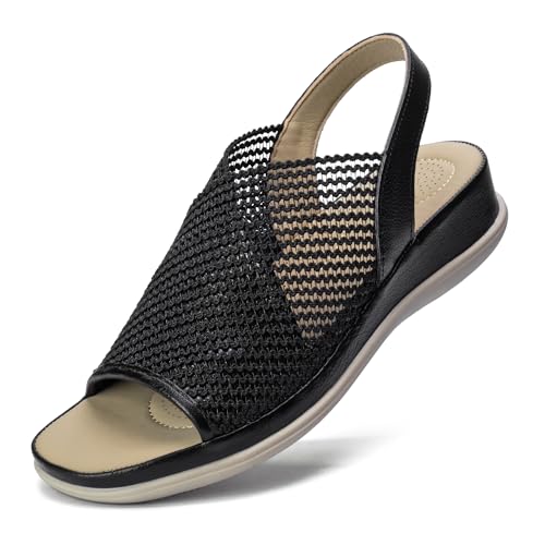 Sandales compensées femme été confort en tissu maillé respirant