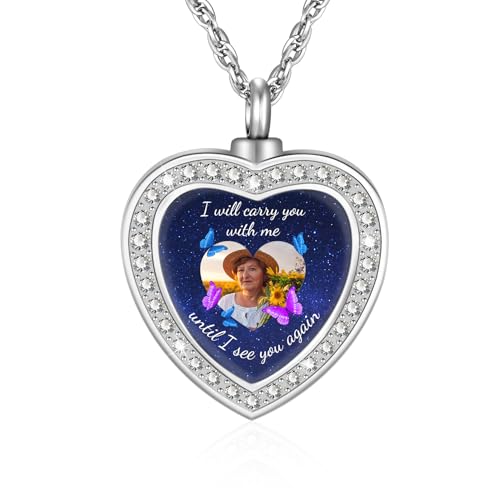 XIUDA Customized Photo Urn Necklace for Ashes Personalized Picture Cremation Necklace Custom Photo Memorial Cremation Jewelry for Ashes for Women Men