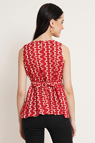 Image of COTLAND Fashions Jaipuri Cotton Sleeveless Printed Peplum Top for Women