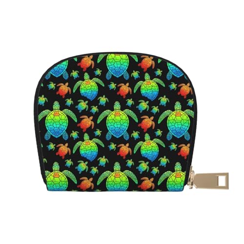 Card Wallet for Women Credit Card Holder Zipper Seashell Wallet Purse for Men (Watercolor Turtle black)
