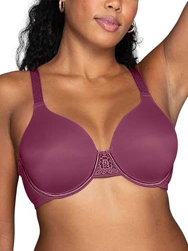 Vanity Fair Women's Full Figure Beauty Back Smoothing Bra, 4-Way Stretch Fabric, Lightly Lined Cups up to H, Underwire - Raspberry Haze, 40D
