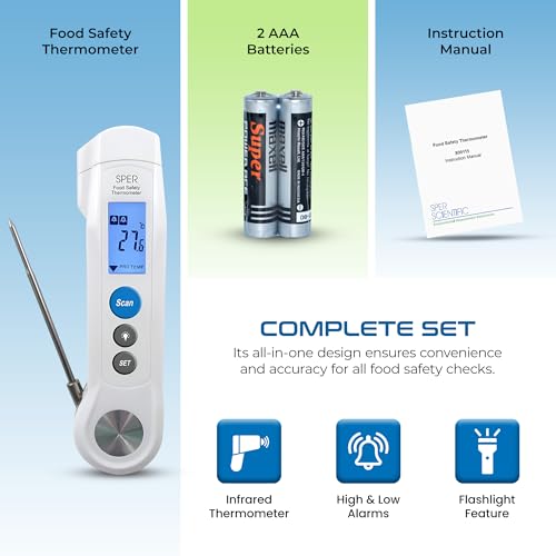 Image of Sper Scientific Dual Function Infrared & Probe Food Safety Thermometer 800115 - Non-Contact Infrared Surface Temperature & Foldable Probe for Internal Temps - Fast & Accurate for Kitchens and Grilling