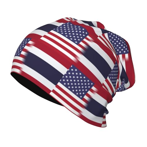 American Flag and Thai Flag Kids Leisure Elastic Knitted Hat Junior Large Size Knit Cap Child Beanie Black