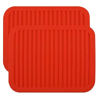 Silikon-Untersetzer für heiße Pfannen und Töpfe, hitzebeständige Tisch-Abtropfmatte oder Platzsets, 2 Stück, Größe: 22,9 x 30,5 cm, Form: rechteckig, Farbe: Rot