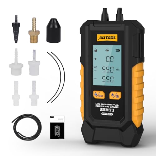 Image of AUTOOL PT503 Mini Differential Pressure Gauge, Manometer Gas Pressure Tester with Dual Port Manometer, HVAC Gas & Air Pressure Tester, -101 to 200 kPa Range,6 Units, Digital Manometer with Data Lock