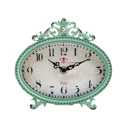 NIKKY HOME Vintage Table Clock, French Turquoise Color Rococo Style Desk Clock Battery Operated Rustic Design, Home Décor for Living Room, Bedroom, Bedside, Desk, Gift Clock - Distressed Green