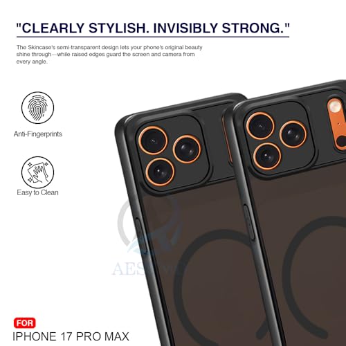 Image of AESTMO iPhone 17 Pro Max Back Cover | 360 Protection | Matte Frosted Hard Back Translucent | Compatible with MagSafe Accessories (MagSafe Matte Hard Black Bumber)
