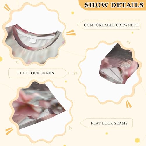 Pink Axolotl with Cherry Blossoms Boys Rash Guard Long Sleeve UPF 50+ Boys Swim Shirt Quick Dry Shirt for 3-12 Years3