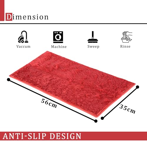 Image of Urbane Home Pack of 2 Anti-Slip Bathroom Mat | Door Mats for Home Entrance & Kitchen Floor | Foot Perdan for Home Door | Furry - Red
