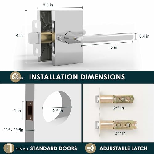 Image of Mega Handles Glamor Privacy, Lock & Door Handle Set for Hallway, Closet and Bathroom, Keyless Lock, Heavy Duty Door Levers, Fits All Standard Door Sizes, Screws Included - Polished Chrome (1 Pack)