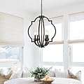 4 Light Orb Black Chandelier Farmhouse Chandelier Kitchen Island Lighting Fixtures Modern Chandeliers Geometric Pendant Lights Hanging Light for Entryway Foyer Dining Room Hallway Porch Living Room