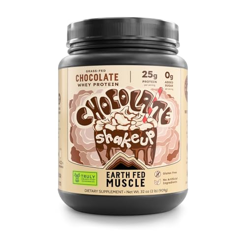 Earth Fed Muscle Chocolate Shakeup Truly Grass Fed Whey Protein Isolate. 3rd-Party Certified, No Artificial Ingredients, Soy Free, Gluten Free, Non-GMO, Hormone Free (2 Pound, 29 Servings, Chocolate)
