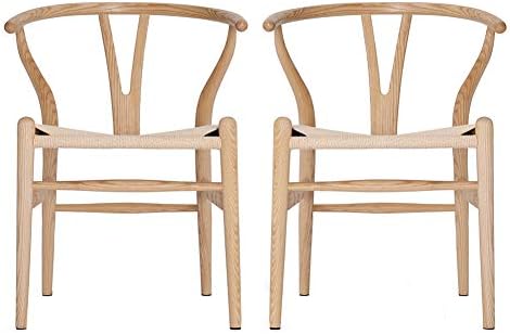 VODUR Wishbone Chair Natural Solid Wood Dining Chairs/Hans Vegner Y Chair Rattan and Wood Accent Armrest Chair (Ash Wood + Natural Wood Color)
