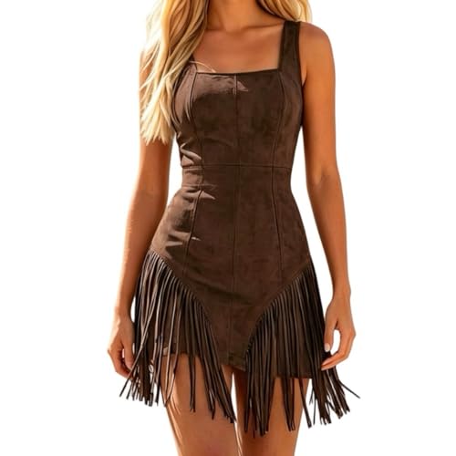 Vestido bohemio de ante con flecos estilo vaquero occidental para fiesta 3