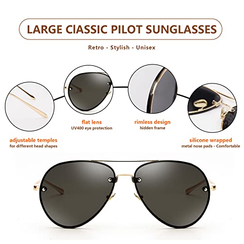 Image of Xpectrum Classic Double Bridge Metal Aviator Sunglasses for Women Men Trendy Retro UV400 Rimless Sun Glasses