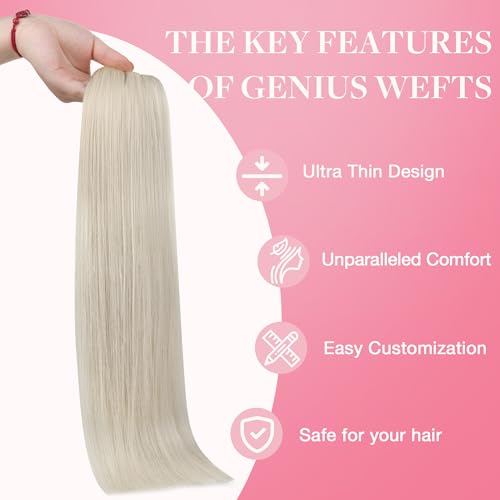 Image of GOO GOO Genius Weft Hair Extensions Human Hair, Sew In Hair Extensions Rooted Remy Weft, 60A Platinum Blonde 22inch 120g, Hand Tied
