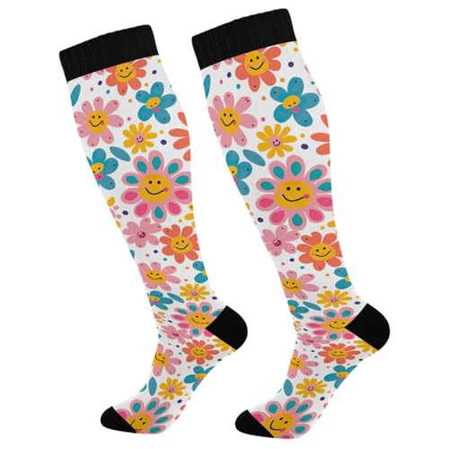 CHSIN Cute Flowers Smiling Faces Compression Socks for Women and Men Knee High Socks High Support for Circulation,Running,Flight,Nurses 21220448