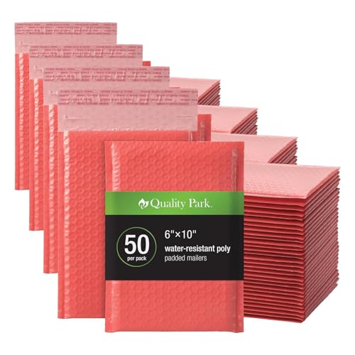 Image of Quality Park Bubble Mailers, 6 x 9 Shipping Envelopes, Water Resistant Coral Poly Padded Envelopes, Redi-Strip Peel Off Closure, 50 /Box (QUA85866) (Pack of 4)