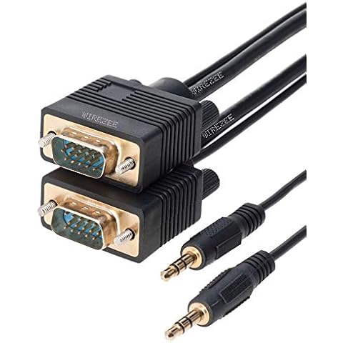 VGA Cable SVGA Super Video Cord Male 15 PIN with 3.5 Audio Monitor Wire (6FT) Cover