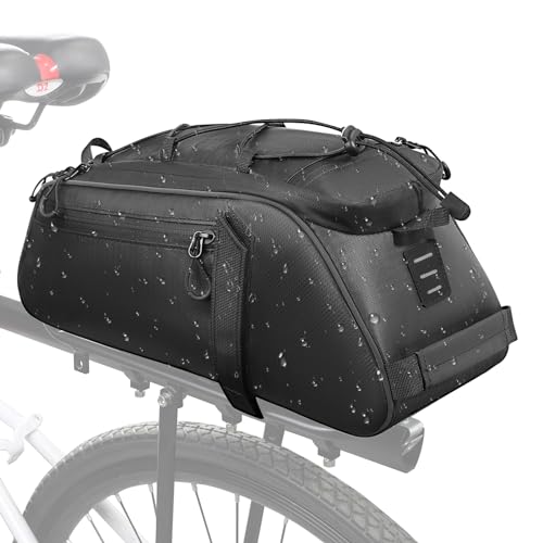 WOTOW Bike Rack Bag Waterproof - 9.5L Large Capacity Bike Trunk Bag, Reflective Bicycle Saddle Panniers, Cycling Bag Back Seat Storage Cargo Carrier Pouch with Shoulder Strap & Hook (Black-9.5L)
