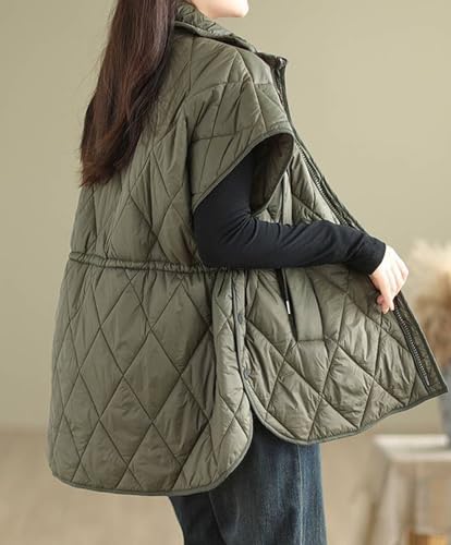 Womens Oversized Quilted Puffer Vest Cap Sleeve Stand Collar Zip Up Down Vest with Pockets4