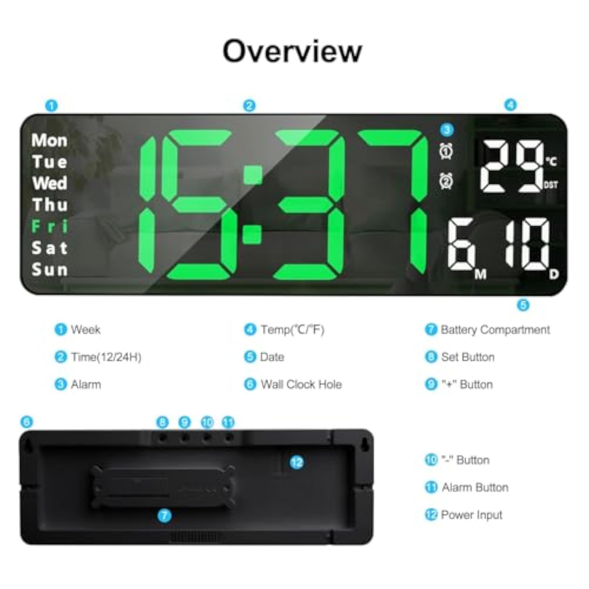 Silent LED Digital Wall Clock with Remote Control