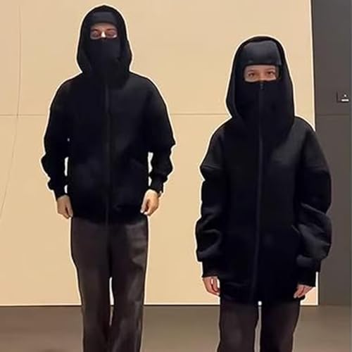 Balaclava Hoodie Zipper, Double Hooded Zip Jacket Wind-resistant Winter Hoodies for Men, Pullover Hooded Sweatshirt3