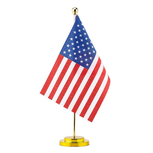 BATTIFE Small US Flag Stand - American USA Desk Flag Metal Base Office