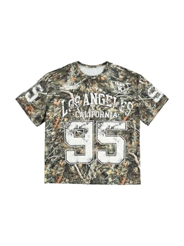 RoseSeek Girls Camo Shirt Number Letter Jersey Graphic Tees Crewneck Short Sleeve Casual Cute Summer Tops Multicolor 10 Years