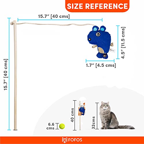 Image of BarkButler x Fofos Cat Teaser Toy Beaver Interactive, Blue|Bell & US Imported Catnip Inside|Durable Wooden Stick+Robust Rope|for All Cat Breeds