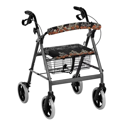 ZUXONGSY Skeleton Rollator Seat Cover for Ladies Spider Web Backrest Covers All Saints' Eve Decor Rollator Accessories Gift, Elastic Cord and Adjustable Buckle