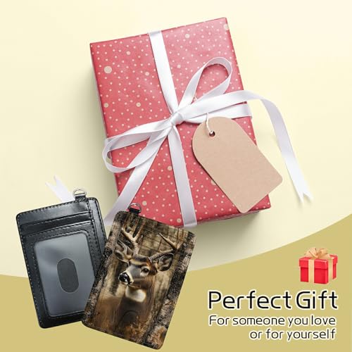 Image of Small Travel Wallets, Camo Deer Tree Slim Minimalist Front Pocket Wallet with Wristlet, RFID Blocking PU Leather Credit Card Holder with ID Window Change Purse for Men Women