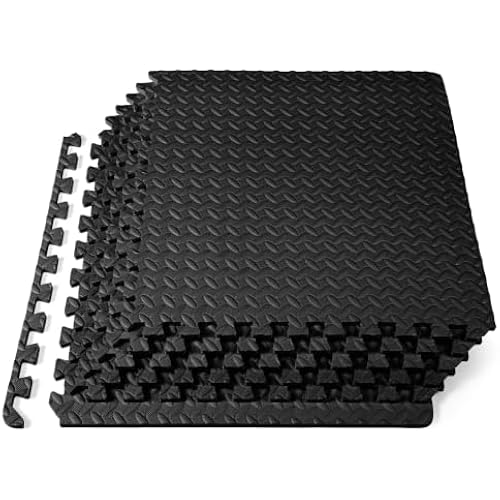 ProsourceFit Exercise Puzzle Mat ½-inch, EVA Interlocking Foam Floor Tiles for Home Gym, Workout Equipment, Kids Play Areas, Black, 24 SQ FT - 6 Tiles