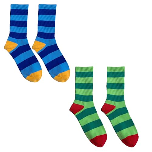 Image of Trendy Women Striped Crew Socks Bulk, Retro 70s 80s Casual Athletic Sock, Slouchy Crew Socks Teens