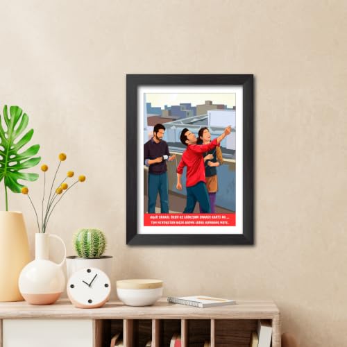 Image of TenorArts Bareilly ki Barfi Quotes Poster Bollywood Movie Vector Art Vector Art Posters Photo Framed Painting With Black Wooden Textures (12inches x 9inches)