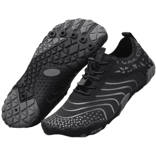 Treer Zapatos de Agua, Zapatos Deportes Acuáticos Antideslizante Barefoot Shoes Zapatillas de Minimalistas Secado Rápido Zapatillas para Exterior Interior (T12 Negro,42)